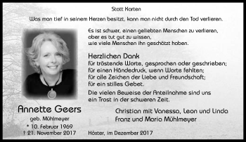 Traueranzeige von Annette Geers von Neue Westfälische