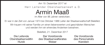 Traueranzeige von Armin Maaß von Neue Westfälische