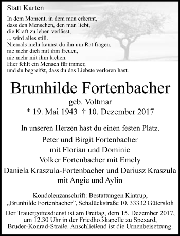Traueranzeige von Brunhilde Fortenbacher von Neue Westfälische