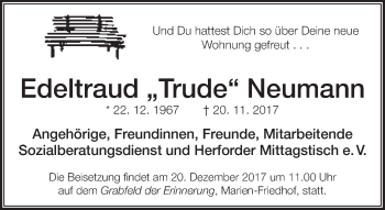 Traueranzeige von Edeltraud Neumann von Neue Westfälische