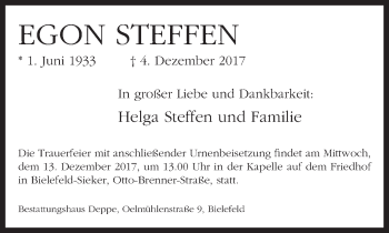 Traueranzeige von Egon Steffen von Neue Westfälische