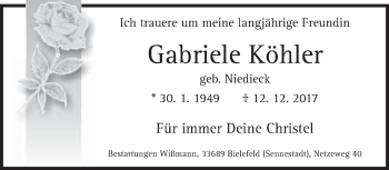 Traueranzeige von Gabriele Köhler von Neue Westfälische
