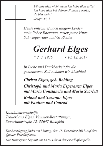 Traueranzeige von Gerhard Elges