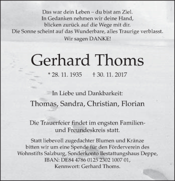 Traueranzeige von Gerhard Thoms von Neue Westfälische
