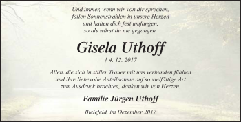 Traueranzeige von Gisela Uthoff von Neue Westfälische