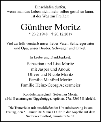 Traueranzeige von Günther Moritz