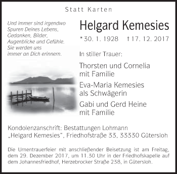 Traueranzeige von Helgard Kemesies von Neue Westfälische