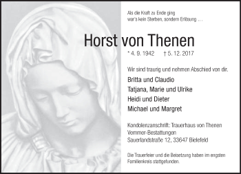 Traueranzeige von Horst von Thenen von Neue Westfälische