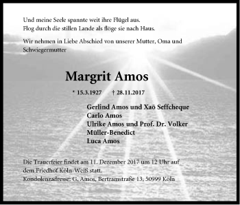 Traueranzeige von Margrit Amos von Neue Westfälische