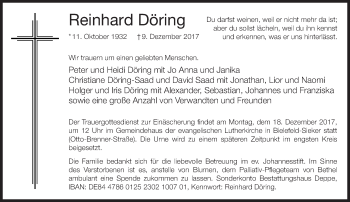 Traueranzeige von Reinhard Döring von Neue Westfälische
