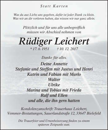 Traueranzeige von Rüdiger Leichert von Neue Westfälische