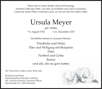 Traueranzeige von Ursula Meyer von Neue Westfälische