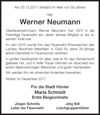 Traueranzeige von Werner Neumann von Neue Westfälische