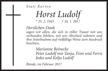 Traueranzeige von Horst Ludolf von Neue Westfälische