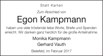 Traueranzeige von Egon Kampmann von Neue Westfälische