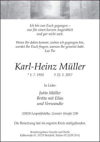 Traueranzeige von Karl-Heinz Müller