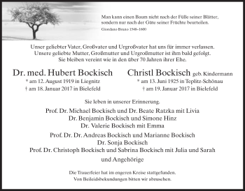 Traueranzeige von Hubert und Christl Bockisch