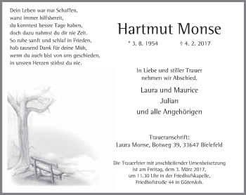Traueranzeige von Hartmut Monse von Neue Westfälische