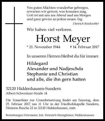 Traueranzeige von Horst Meyer von Neue Westfälische