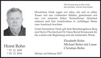 Traueranzeige von Horst Rohn von Neue Westfälische