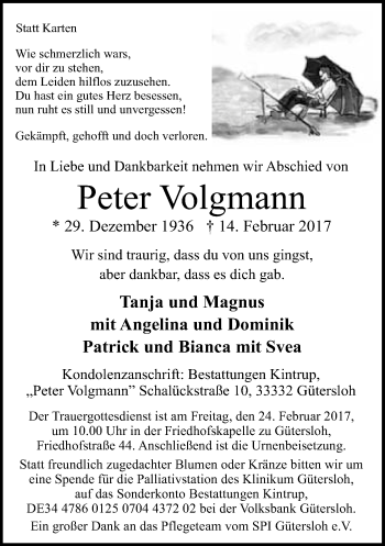 Traueranzeige von Peter Volgmann von Neue Westfälische