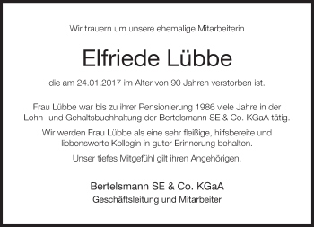 Traueranzeige von Elfriede Lübbe von Neue Westfälische