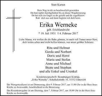 Traueranzeige von Erika Werneke von Neue Westfälische
