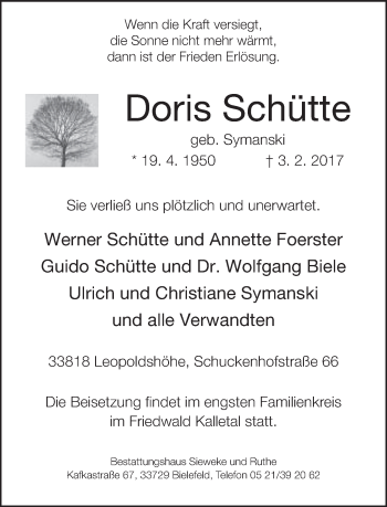 Traueranzeige von Doris Schütte