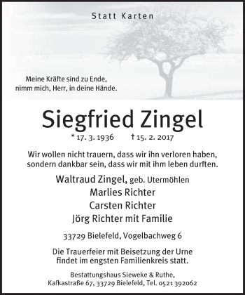 Traueranzeige von Siegfried Zingel