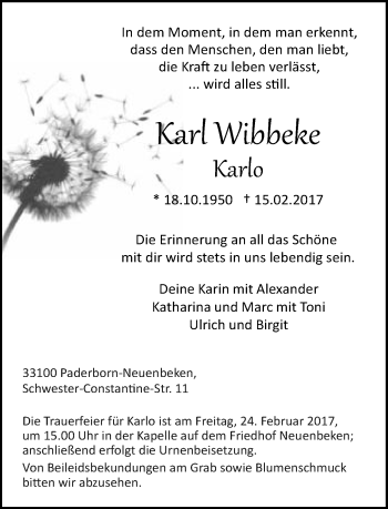 Traueranzeige von Karl Wibbeke von Neue Westfälische