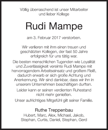 Traueranzeige von Rudi Mampe