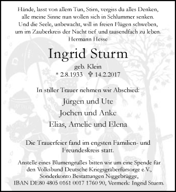 Traueranzeige von Ingrid Sturm von Neue Westfälische