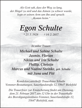 Traueranzeige von Egon Schulte von Neue Westfälische