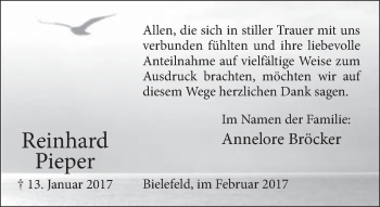 Traueranzeige von Reinhard Pieper von Neue Westfälische