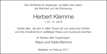 Traueranzeige von Herbert Klemme