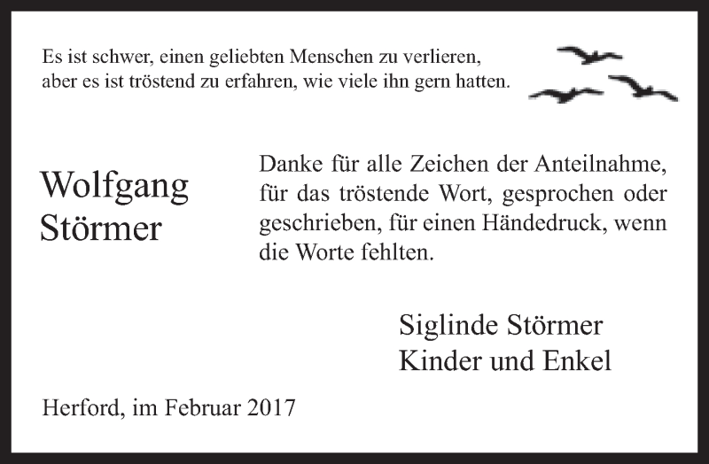  Traueranzeige für Wolfgang Störmer vom 25.02.2017 aus Neue Westfälische