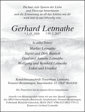 Traueranzeige von Gerhard Letmathe von Neue Westfälische