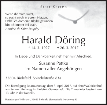 Traueranzeige von Harald Döring von Neue Westfälische