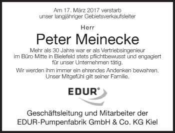 Traueranzeige von Peter Meinecke von Neue Westfälische