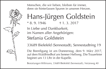 Traueranzeige von Hans-Jürgen Goldstein von Neue Westfälische