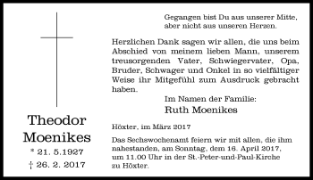 Traueranzeige von Ruth Moenikes von Neue Westfälische