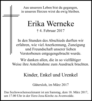 Traueranzeige von Erika Werneke von Neue Westfälische