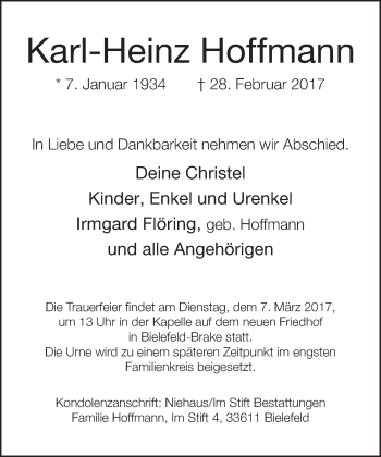 Traueranzeige von Karl-Heinz Hoffmann von Neue Westfälische