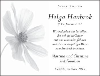 Traueranzeige von Helga Haubrok von Neue Westfälische