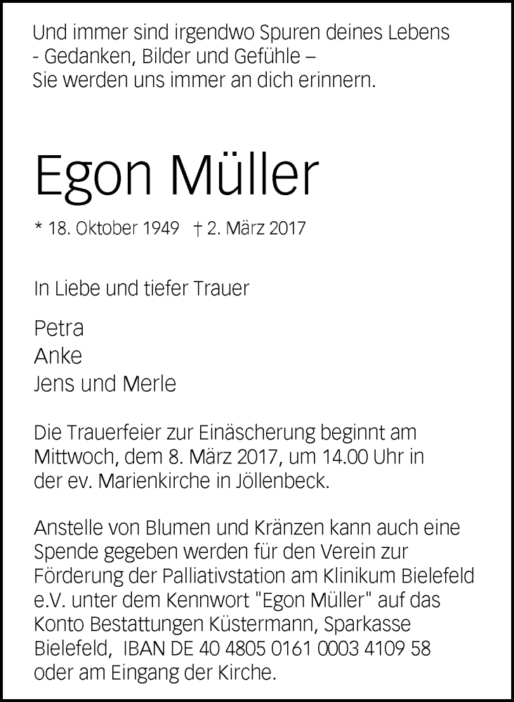  Traueranzeige für Egon Müller vom 04.03.2017 aus Neue Westfälische