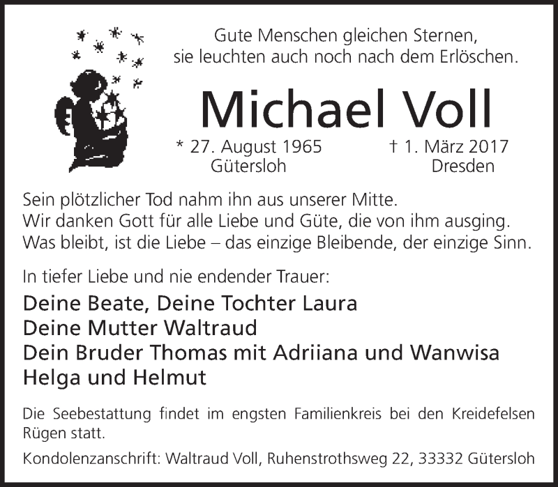  Traueranzeige für Michael Voll vom 11.03.2017 aus Neue Westfälische