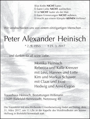 Traueranzeige von Peter Alexander Heinisch von Neue Westfälische