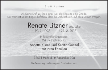 Traueranzeige von Renate Litzner von Neue Westfälische