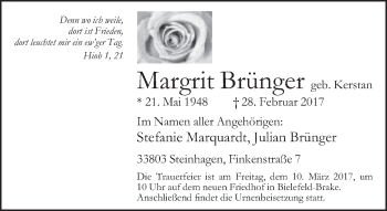 Traueranzeige von Margrit Brünger von Neue Westfälische