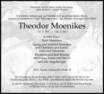 Traueranzeige von Theodor Moenikes von Neue Westfälische